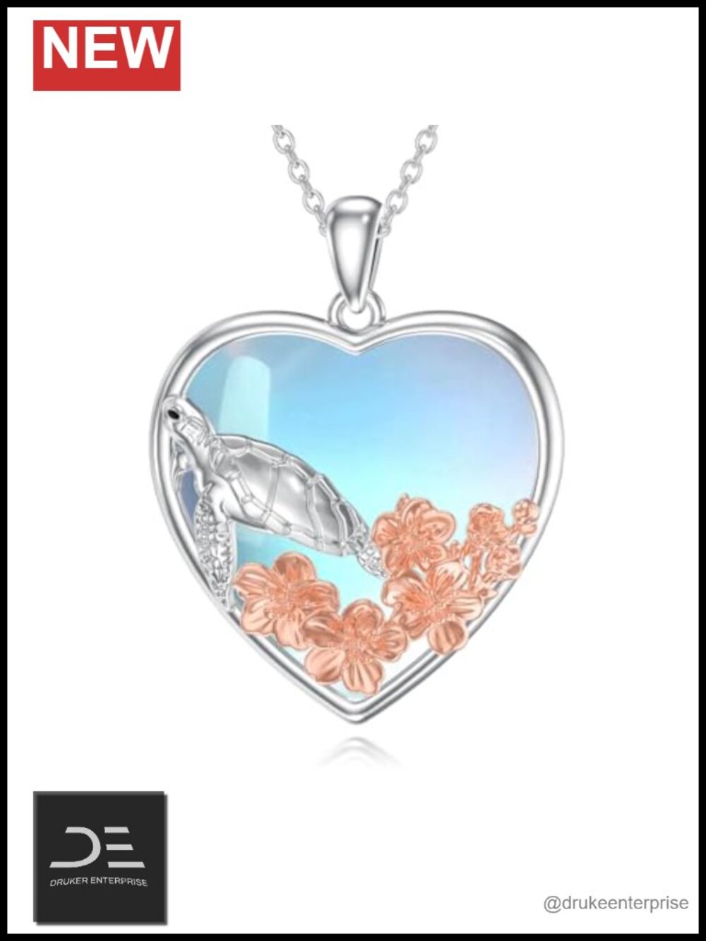 925 Sterling Silver Moonstone Heart Sea Turtle Pendant Necklace for Women